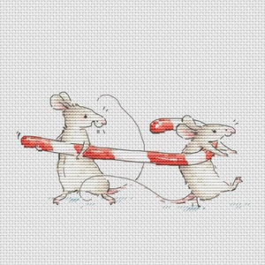 Two cute white mice cross stitch pattern