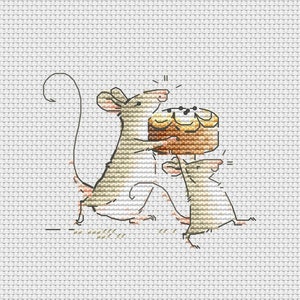 Mice with cake cross stitch pattern two little mouse cross stitch kitchen ornament cross stitch clothes decoration cross stitch