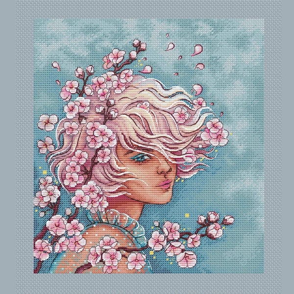 Pink hair girl cross stitch pattern