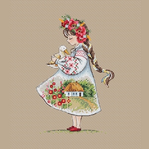 Ukrainian little girl cross stitch pattern