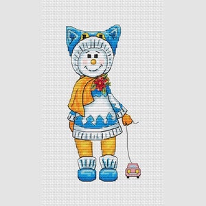 Little boy snowman cross stitch pattern