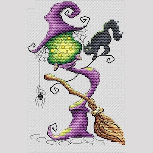 Witch lantern cross stitch pattern whimsical lantern cross stitch