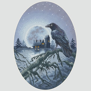 Mystical raven cross stitch pattern