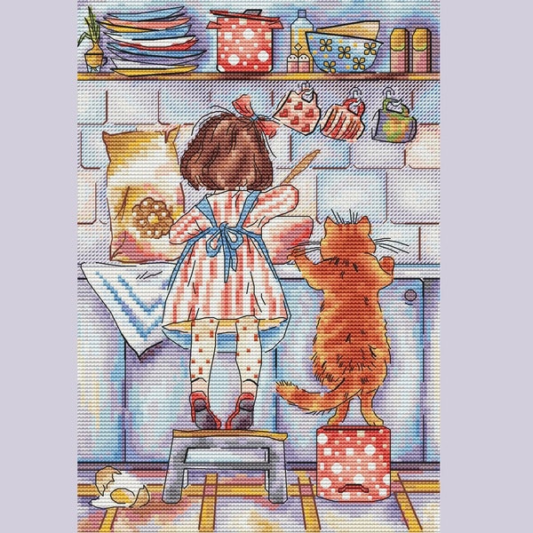 Girl cooking cross stitch pattern