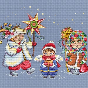 Christmas carol cross stitch pattern singing kids cross stitch