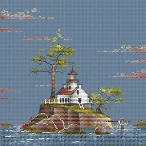 Solitary Lighthouse cross stitch pattern lonely lighthouse cross stitch lighthouse on the cliff cross stitch pattern small lighthouse