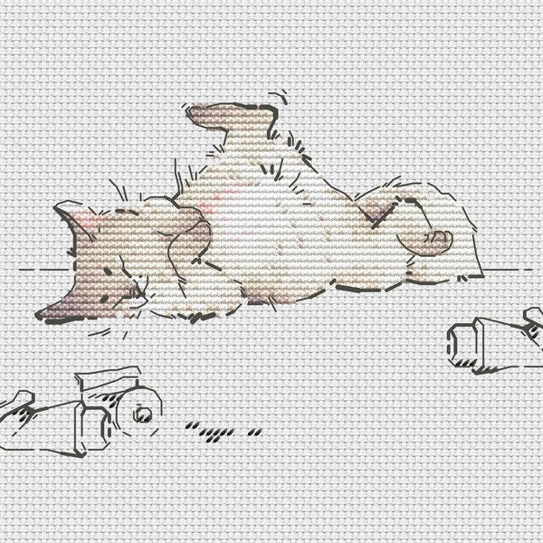 Sleeping cat cross stitch pattern cat on the back cross stitch gray cat cross stitch cute cross stitch cat embroidery pattern