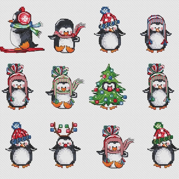 Christmas Penguins Cross Stitch Etsy