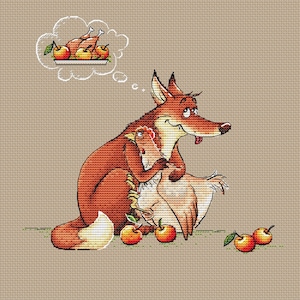 Fox and chicken cross stitch pattern hungry fox cross stitch fox with hen cross stitch