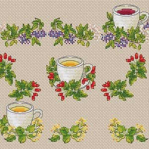 Kräutertee Kreuzstichmuster Beerentee Kreuzstich Tasse Tee Kreuzstich
