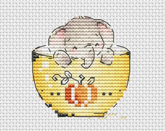 Elephant in the bowl cross stitch pattern cute Halloween cross stitch baby elephant cross stitch