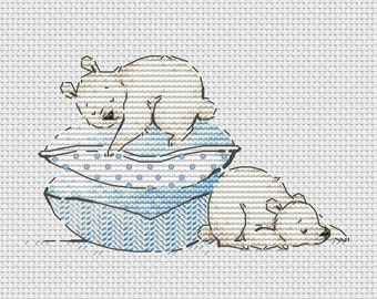 Sleeping baby bears cross stitch pattern polar bears couple cross stitch baby boys cross stitch