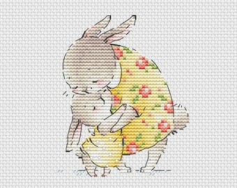 Bunny mom with baby girl cross stitch pattern mother and daughter cross stitch