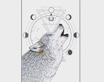Lobo aullador patrón punto de cruz cabeza de lobo patrón punto de cruz lobo punto de cruz lobo y Luna punto de cruz Fases de la luna punto de cruz