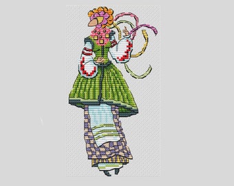 Ukrainian style zodiac sign Aquarius cross stitch pattern