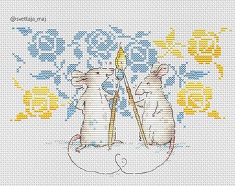 Mice with flowers cross stitch pattern