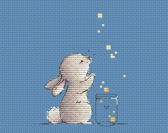 Baby bunny with stars cross stitch pattern jar with stars cross stitch make a wish cross stitch