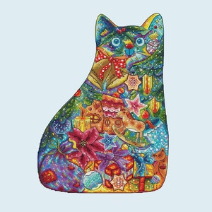 Cat Christmas tree cross stitch pattern