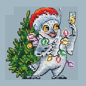 Merry Christmas owl cross stitch pattern