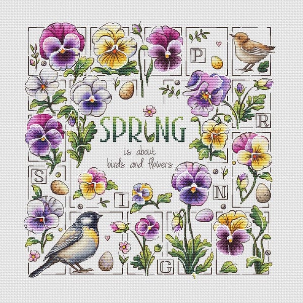 Pansy flowers cross stitch pattern