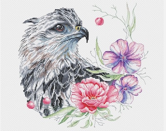 Eagle cross stitch pattern eagle with flowers cross stitch flower wreath cross stitch bird cross stitch beautiful eagle cross stitch