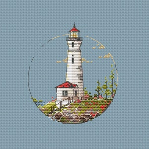 White Lighthouse cross stitch pattern lake Michigan lighthouse cross stitch landscape with lighthouse cross stitch make a wish lighthouse