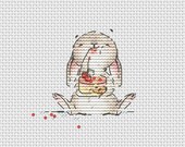Rabbit with cake cross stitch pattern bunny with pie cross stitch birthday cake cross stitch