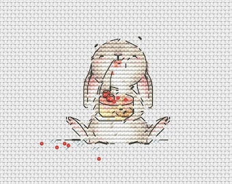 Rabbit with cake cross stitch pattern bunny with pie cross stitch birthday cake cross stitch