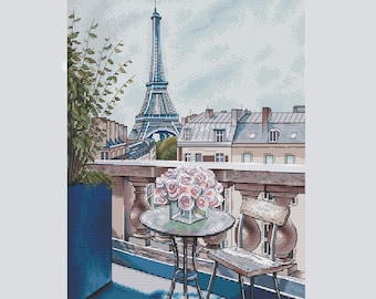 Cross stitch Paris cross stitch city view cross stitch Paris view cross stitch tower cross stitch balcony cross stitch beautiful view