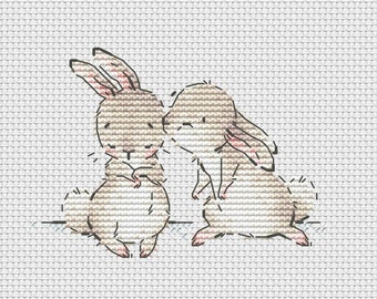 Kissing bunnies cross stitch pattern bunnies couple cross stitch gift for wedding cross stitch I love you cross stitch