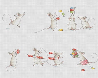 Funny white mice cross stitch pattern
