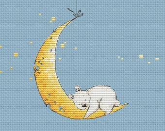 Oso en la Luna patrón punto de cruz osito punto de cruz acta de nacimiento punto de cruz