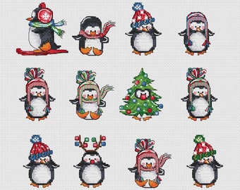 Little penguins cross stitch pattern Christmas penguin cross stitch