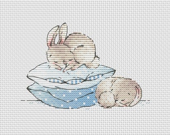 Garçons endormis point de croix motif lapin endormi sur l'oreiller point de croix cadeau pour bébé garçon point de croix