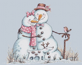 Snowmen couple cross stitch pattern pair of snowmen cross stitch snowmen in love cross stitch