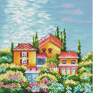 Houses by the sea cross stitch pattern sunny beach cross stitch summer houses cross stitch