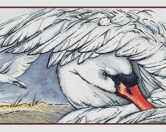 Patron punto de cruz cisne blanco hermoso cisne punto de cruz retrato de cisne punto de cruz