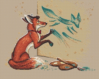 Fox cross stitch pattern Fox painter cross stitch fox artist animal pattern fox cross stitch