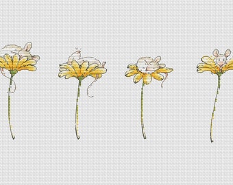 Summer flowers cross stitch pattern mouse in the flower cross stitch sleeping baby cross stitch baby in the flower cross stitch cute pattern