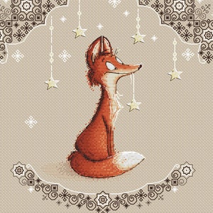 Fox with star cross stitch pattern cute fox instant download pdf chart cross stitch for nursery fox pdf pattern