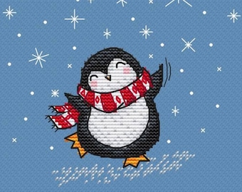 Dancing Penguin cross stitch pattern cute penguin cross stitch Christmas cross stitch penguin decoration cross stitch little penguin pattern