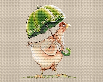 Lady Hen cross stitch pattern Hen instant download pdf pattern chicken cross stitch farm bird pattern embroidery design Hen with Umbrella