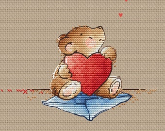 Toy Bear with red heart cross stitch pattern Valentine cross stitch pattern by SVStitch