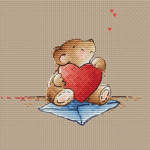 Toy Bear with red heart cross stitch pattern Valentine cross stitch pattern by SVStitch