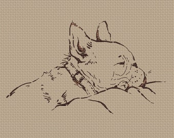 Sleepy French Bulldog cross stitch pattern silhouette dog cross stitch sketch Bulldog cross stitch pattern by SVStitch