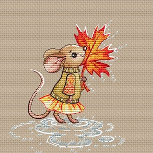 Kleine Maus Kreuzstich Muster Ahornblatt Kreuzstich Herbst Fee Kreuzstich Maus Mädchen Kreuzstich süße Maus Kreuzstich