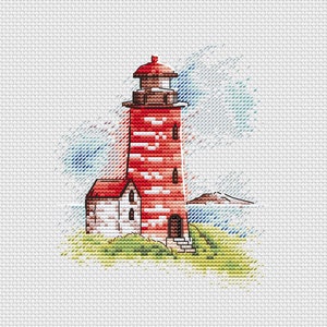 Red Lighthouse cross stitch pattern watercolor lighthouse pattern dream cross stitch marine home decor pattern cross stitch