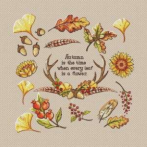 Autumn sampler cross stitch pattern autumn leafs cross stitch foliage cross stitch autumn flowers cross stitch autumn cross stitch pattern
