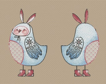 Christmas Bird Cross Stitch Pattern Toy bird in bunny costume instant download pdf pattern Christmas tree decor diy pattern by SVStitch