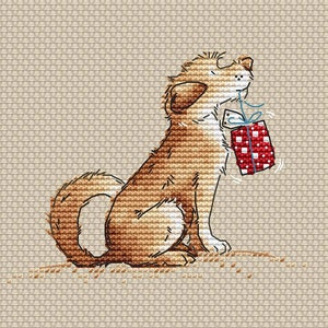 Ginger Dog cross stitch pattern dog with a gift cross stitch pattern sitting Dog cross stitch pattern by SVStitch